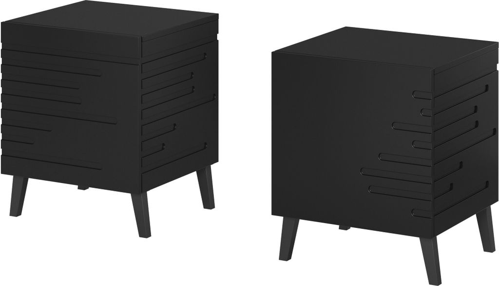Furniture24 2 x Nachttisch NOVA in Matte MDF-Platte Nachtschrank mit Schublade Nachtkästchen 2 Stück Schwarz