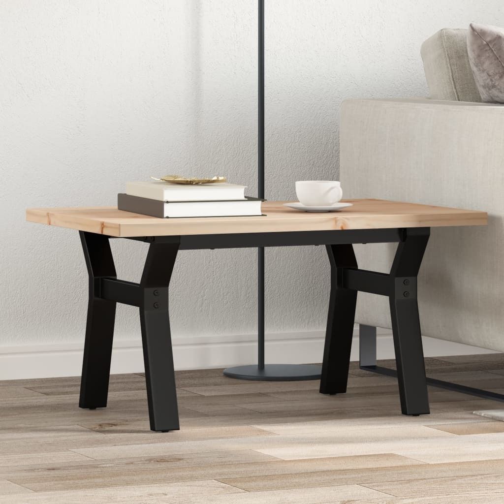 Design Couchtisch Y-Gestell 80x50x40,5cm Massivholz Kiefer & Gusseisen, Couchtische 2024 Neu
