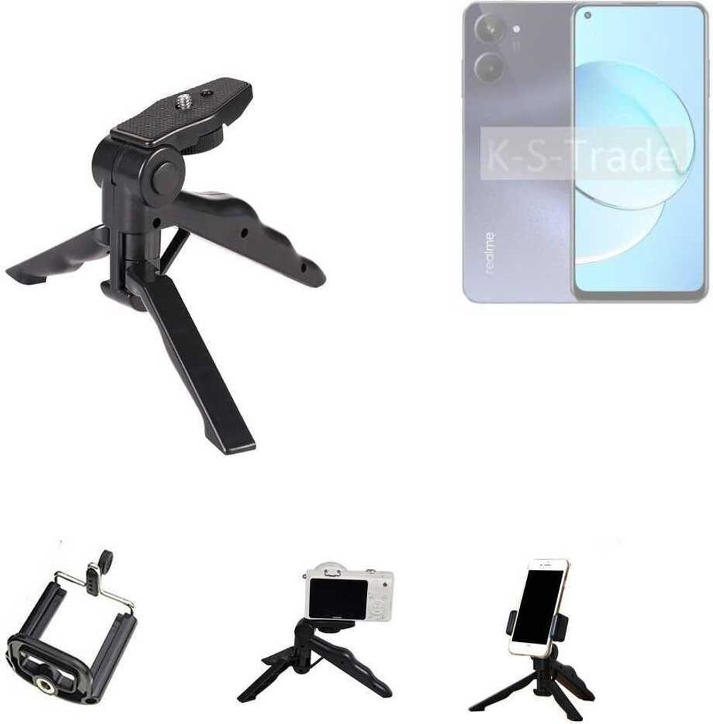 K-S-Trade Stativ Tisch-Ständer Dreibein Handy-Stativ Ständer kompatibel mit Realme 10 Mini-Stativ Smartphone Tripod Handy-Stativ aus Plastik schwarz