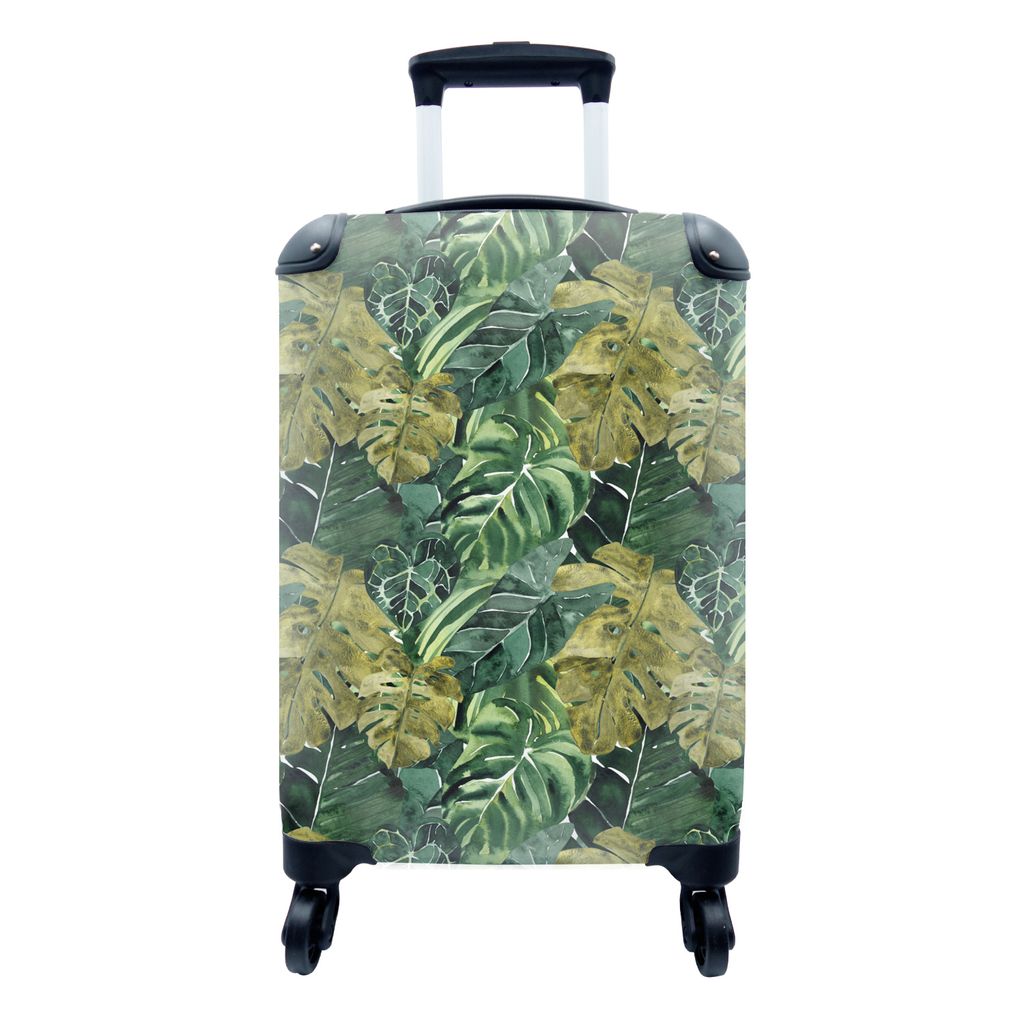 MuchoWow Koffer Handgepäck Trolley Rollkoffer Kleine Reisekoffer mit 4 Rollen - Tropisch - Grün - Blatt - Cabin Size < 55x40x23 cm & 55x40x20 c...
