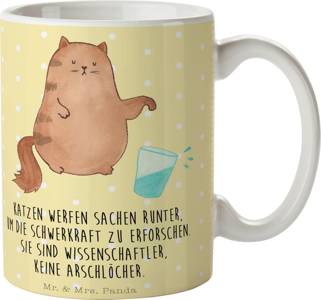 Mr. & Mrs. Panda Tasse Katze Wasserglas - Gelb Pastell - Geschenk, Cats, Neugierig, Teebecher, Kaffeetasse, Pott, Wasser, Kater, Katzen, mit Spruch...