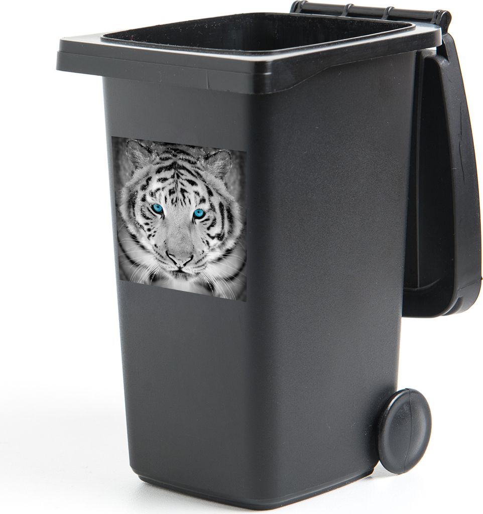 MuchoWow Mülltonnenaufkleber Tiere - Tiger - Augen - Blau - Schwarz und weiß 40x40 cm - Abfall-Aufkleber - Container - für Abfallcontainer