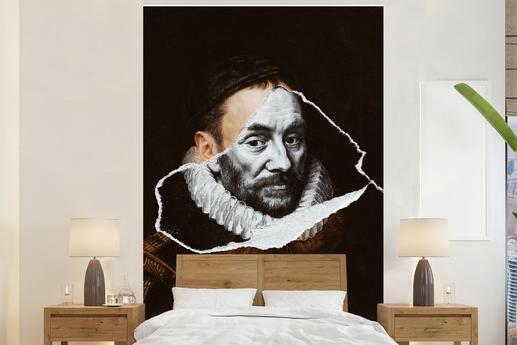 MuchoWow Fototapete für Wohnzimmer oder Schlafzimmer Wandtapete Vinyl Motivtapete Wilhelm von Oranien - Adriaen Thomasz - Schwarz - Weiß - 195x...