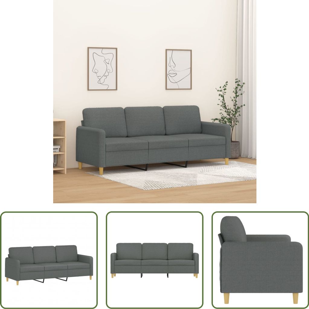 The Living Store 3-Sitzer-Sofa Dunkelgrau 180 cm Stoff