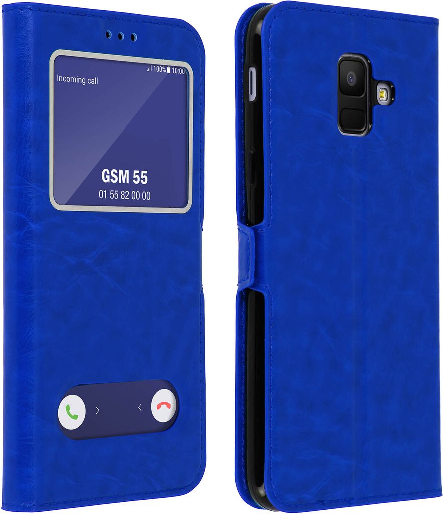 Flip Cover Doppelfenster & Standfunktion, Klappetui Samsung Galaxy A6 – Blau