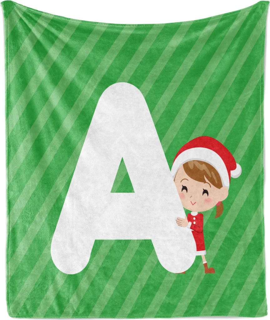 ABAKUHAUS Alfabeto natalizio Morbida coperta in flanella e pile, lettera natalizia A, morbido peluche per interni ed esterni, 125 x 175 cm, verde scuro corallo bianco