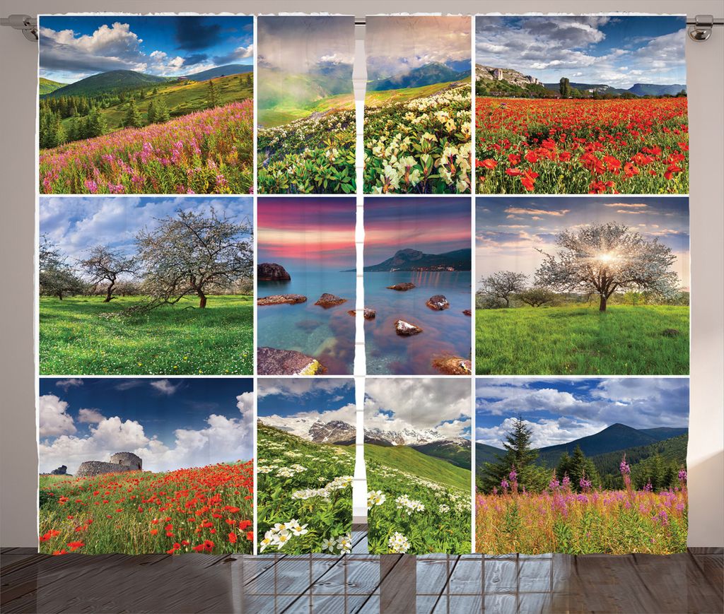 ABAKUHAUS Sommer Rustikaler Vorhang, Sommer Landschaften Rural, Wohnzimmer Universalband Gardinen mit Schlaufen und Haken, 280 x 175 cm, Mehrfarbig