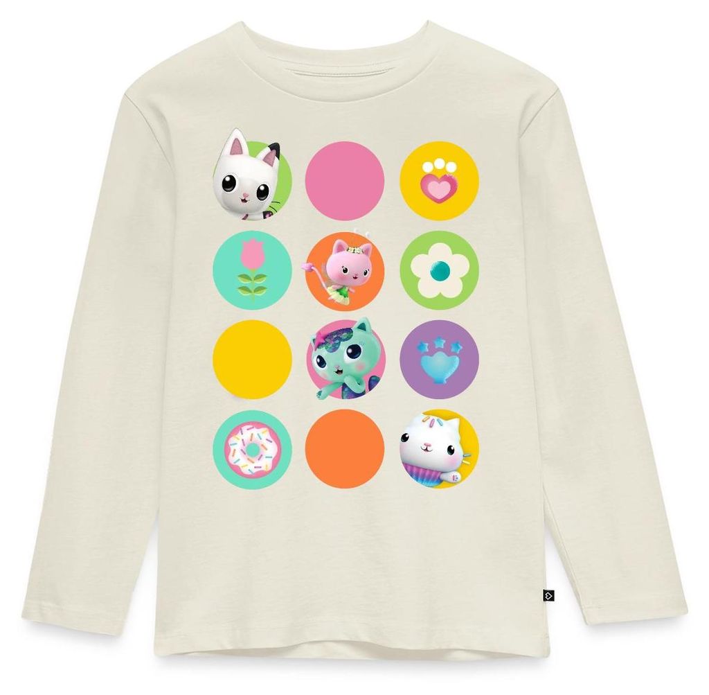 Spreadshirt Gabby's Dollhouse Gabbys Freunde & Bunte Symbole Kinder Premium Langarmshirt, 134/140 (8 Jahre), Naturweiß