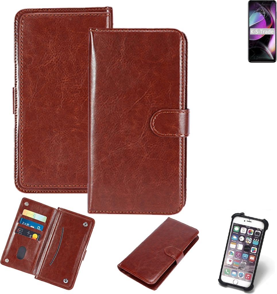 K-S-Trade 360° Hülle kompatibel mit Motorola Moto G 5G (2022) braun Kunstleder Case BookCase WalletCase Kunstlederederhülle Handyhülle,