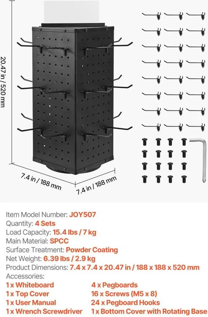 Présentoir tournant 4 faces modulable avec 24 crochets pour accessoires - 7