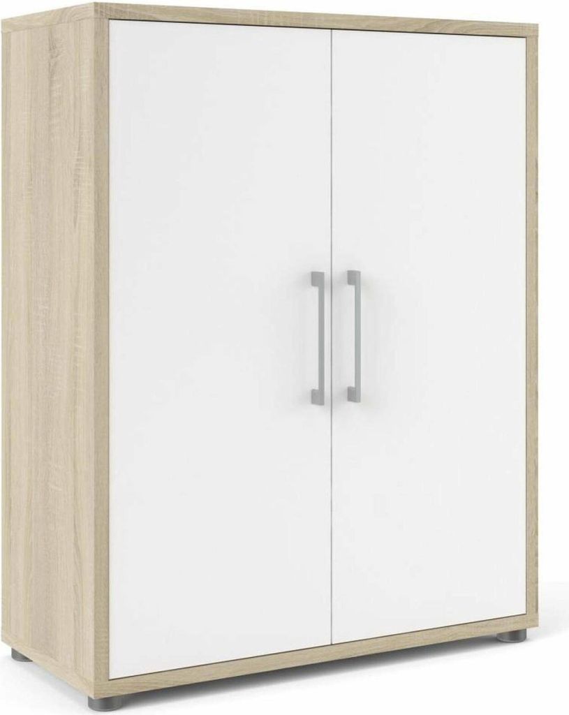 Kommode Leocadie, Wohnzimmerbuffet, Wohnzimmer-Sideboard, Moderne Küchen-Speisekammer, 89x40 h113 cm, Eiche und Weiß