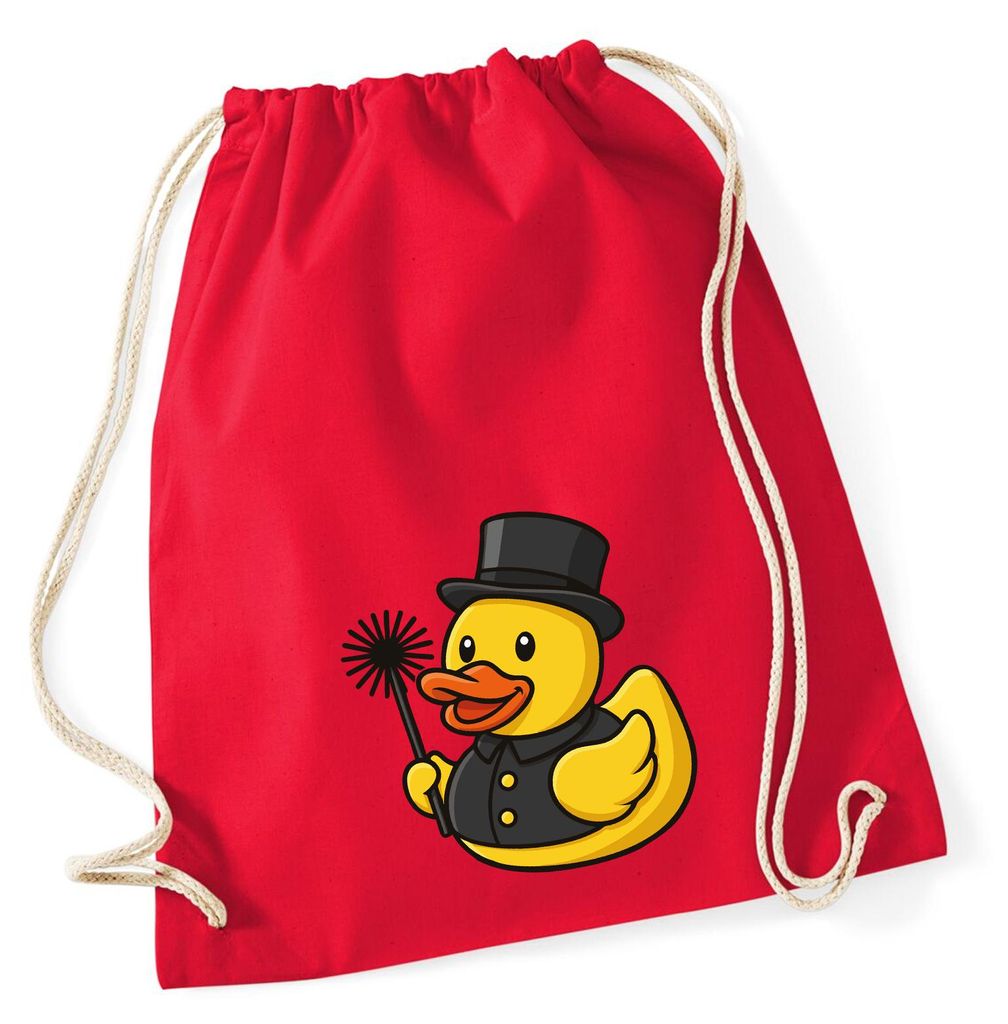 Huuraa Turnbeutel Quietscheente Schornsteinfeger Gummiente Kaminfeger 12 Liter Classic Red Baumwolle Rucksack Geschenkidee
