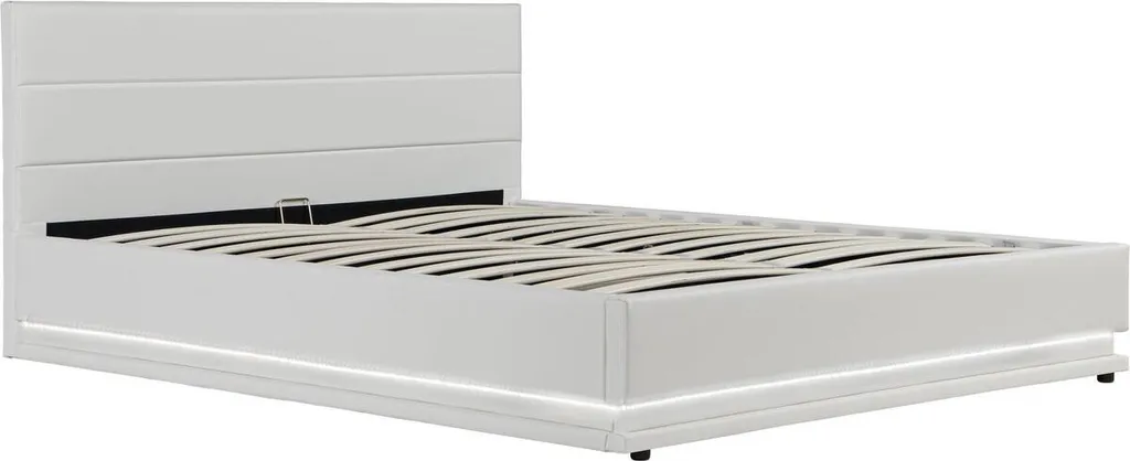 Lit LED Anastasia 140 x 190 cm avec coffre de rangement blanc épuré