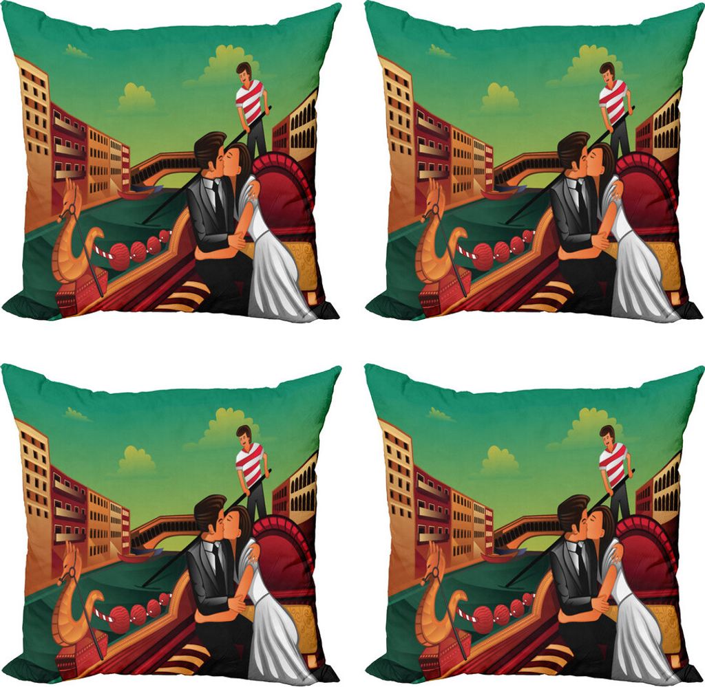ABAKUHAUS küssen Kissenbezug Set (4 Stück), Romantische Paare auf Gondola, Moderner Doppelseitiger Digitaldruck, 60 cm x 60 cm, Mehrfarbig
