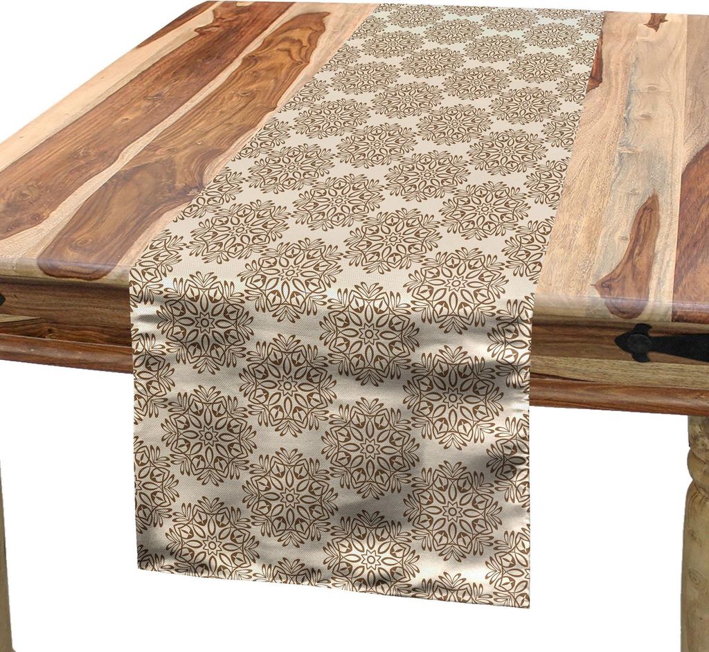 ABAKUHAUS Brown Mandala Tischläufer, Ursprüngliche Blumenmandala-Kunst mit dem Wiederholen des Arabesken-Art-Motivs, 40 x 180 cm, Eierschale und ...