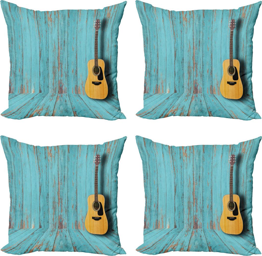 ABAKUHAUS rustikales Holz Kissenbezug Set (4 Stück), Gitarre und Weinlese-Wand, Moderner Doppelseitiger Digitaldruck, 60 cm x 60 cm, Pale Brown Pa...