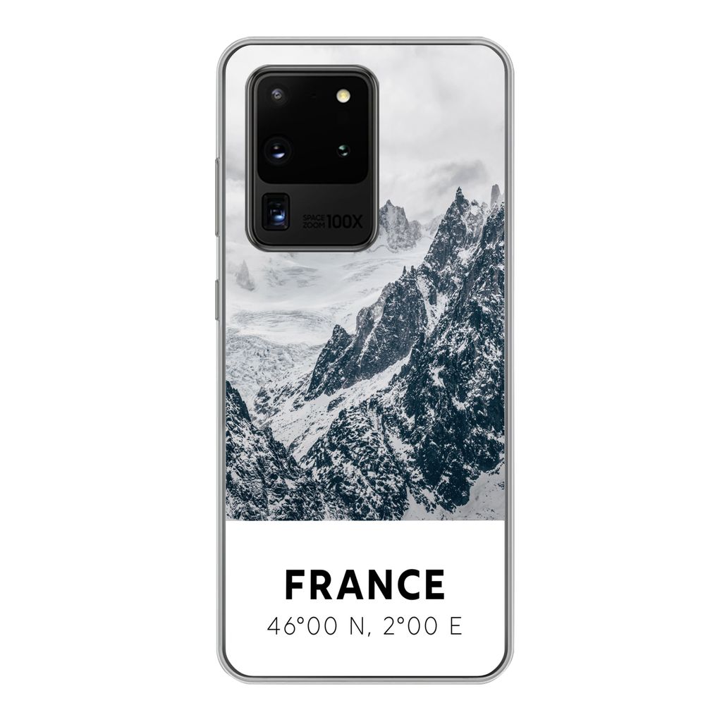 MuchoWow Handyhülle Schutzhülle Hülle für Samsung Galaxy S20 Ultra Frankreich - Berge - Schnee Silikon Softcase Handy Hülle - Karteninhaber