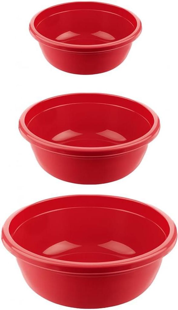 BORNOVA 3er Set runde Schüsseln – BPA-frei – 5L, 7.5L, 10.5L – Vielseitige Haushaltswannen für Küche & Garten (Rot)