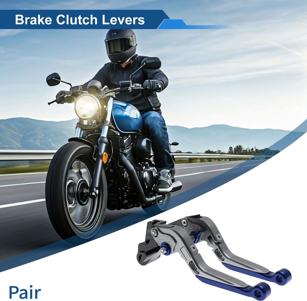 Kurze Lange Brems- und Kupplungshebel für Kawasaki VERSYS650 2015-2023 Verstellbarer Motorradlenker Bremshebel Aluminiumlegierung Titan Griff Blau...
