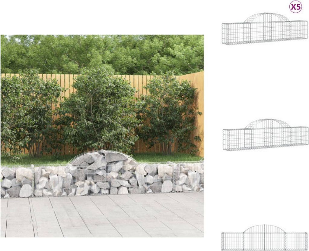 vidaXL Gabionen mit Hochbogen 5 Stk. 200x30x40/60 cm Verzinktes Eisen - Blumentöpfe & Pflanzgefäße