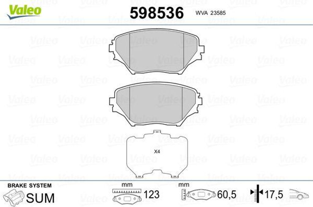 VALEO 598536 Bremsbelagsatz, Scheibenbremse OE 0446542070 kompatibel mit Picnic, RAV 4