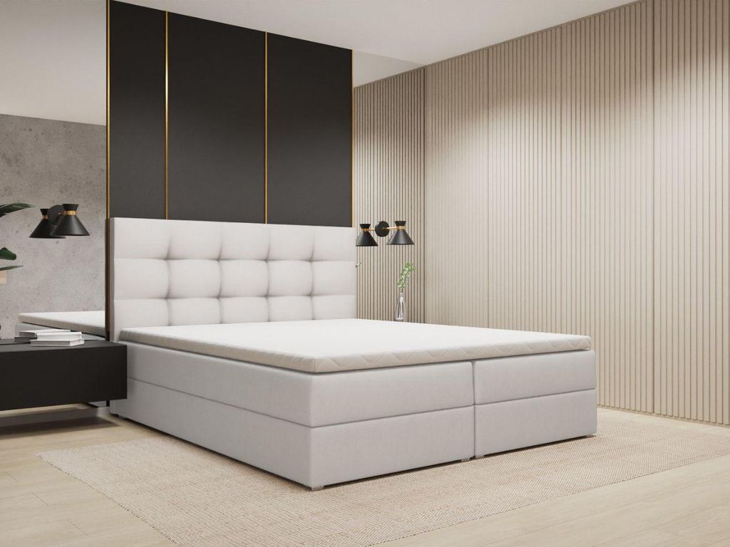 FurniDe24 Boxspringbett Piko 140x200 - Bett mit Matratze und Topper – Kontinentalbett mit Bettkasten und Matratze – Doppelbett Weiß (Jasmine 20)