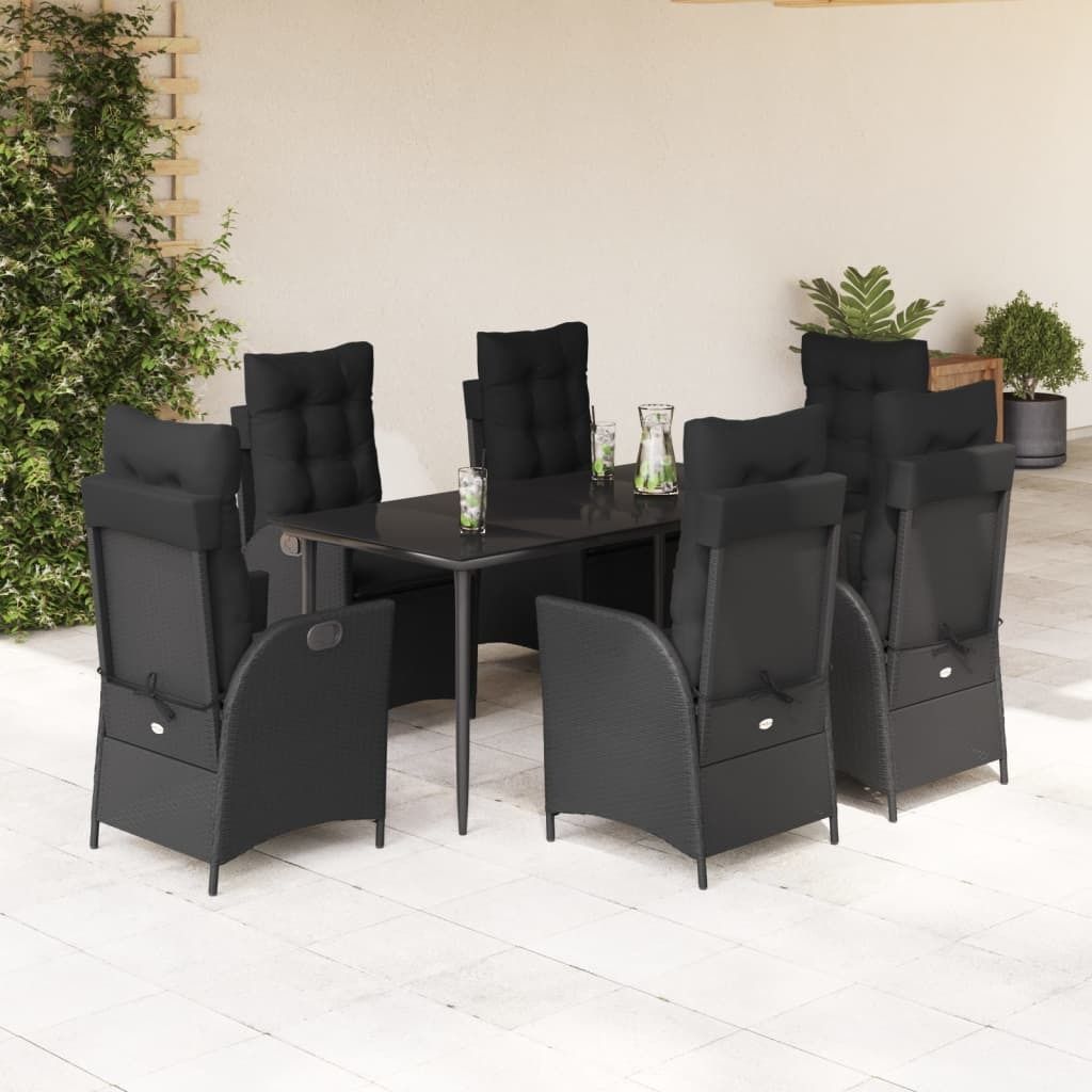 Maison Exclusive - 7-tlg. Garten-Essgruppe mit Kissen Schwarz Poly Rattan