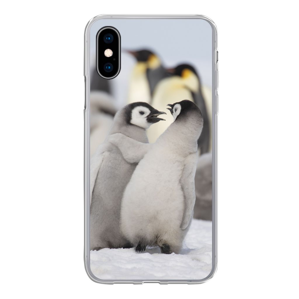 MuchoWow Handyhülle Schutzhülle Hülle für iPhone X Pinguine - Schnee - Tiere Silikon Softcase Handy Hülle - Handyhülle