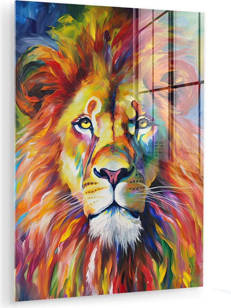 MuchoWow Glasbilder - Bilder auf Wandbild - Foto auf Glas Löwe - Ölgemälde - Kunst - Tiere 30x40 cm Wanddekoration aus Glas - Acrylglasbild - Ac...