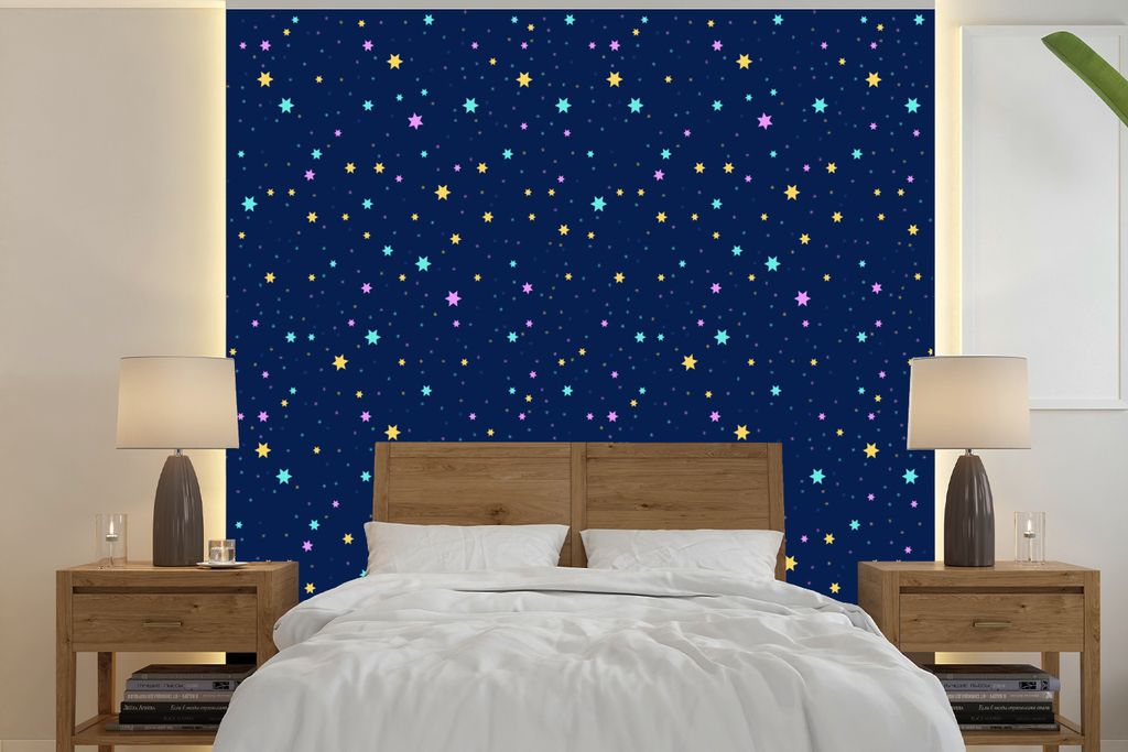 MuchoWow Fototapete für Wohnzimmer oder Schlafzimmer Wandtapete Vinyl Motivtapete Sternenhimmel - Sterne - Design - 260x260 cm - Papiertapeten