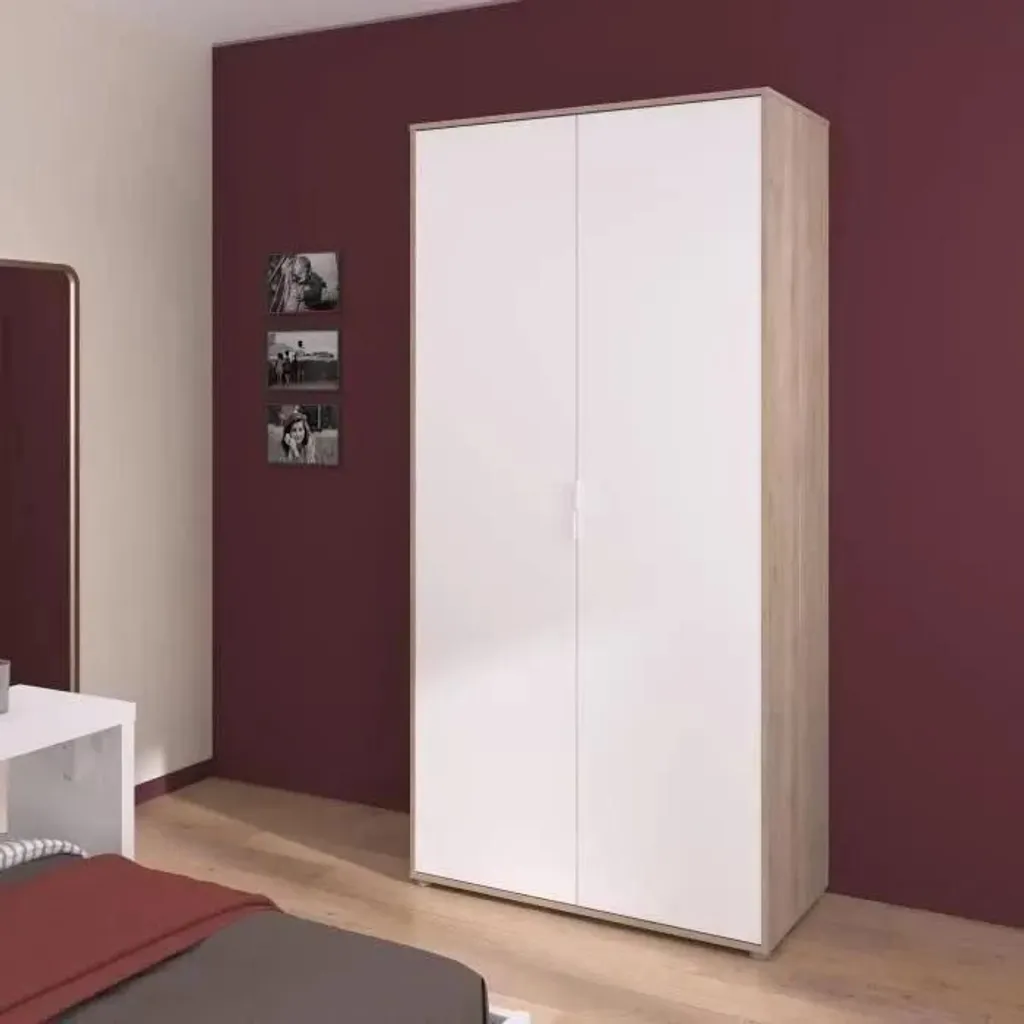 Penderie de chambre 2 portes AALBORG bicolore blanc bois 204 cm haut