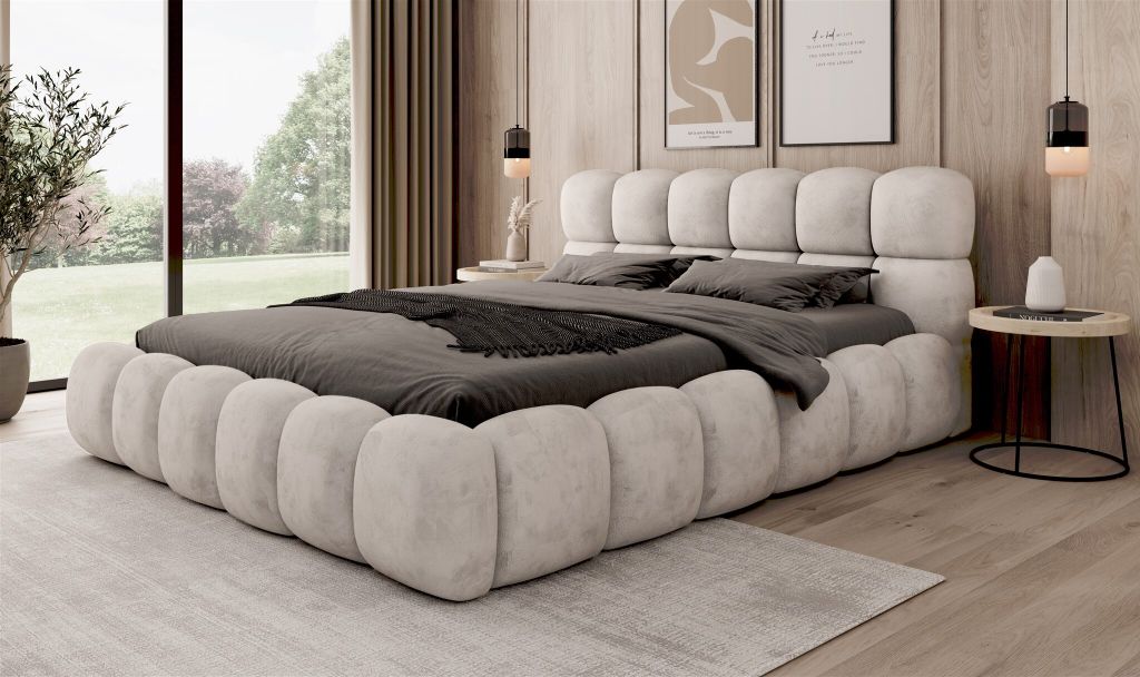 Polsterbett Bett AURELIA 160x200cm in Stoff Aprodite Elfenbein