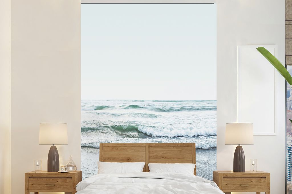 MuchoWow Fototapete für Wohnzimmer oder Schlafzimmer Wandtapete Vinyl Motivtapete Meer - Wellen - Natur - Wasser - Strand - 160x240 cm - Vinylta...