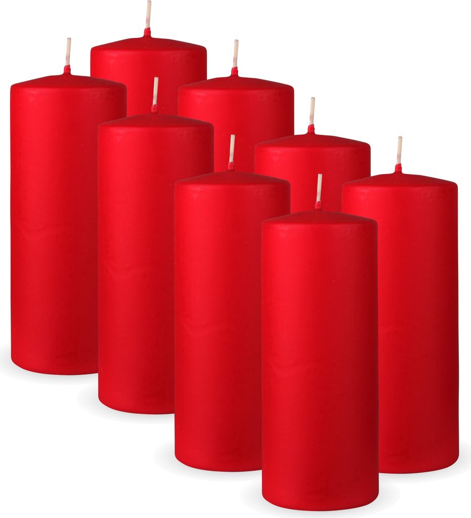 HS Candle Stumpenkerzen 8er Pack "Dunkelrot", Größe Ø7 x 16 cm, Wachskerzen lange Brenndauer bis zu 50 Std. - unparfümierte Säulenkerzen - vie...