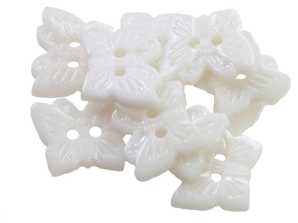 10 x Kinderknopf Schmetterling, 16 x 13 mm, 2-Loch-Knopf, weiß