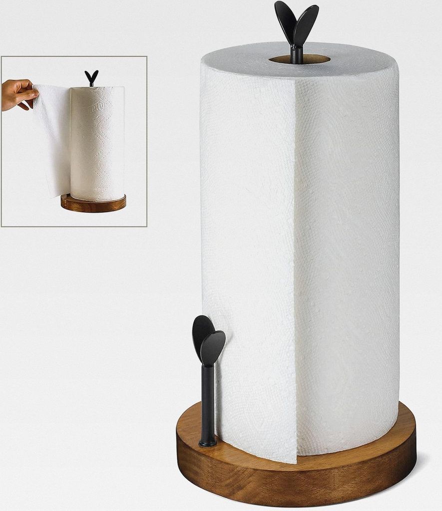 Farmhouse Küchenrollenhalter Arbeitsplatte, Holz Küchenrollenhalter stehend, Einfach Rustikaler Papierrollenhalter Werkstatt mit Einem Hand für ...