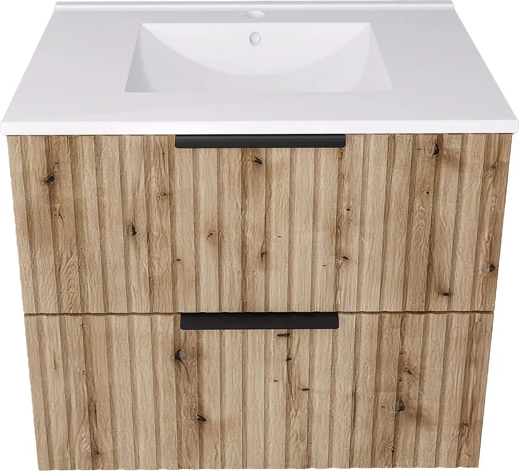 Meuble de salle de bain avec vasque 61cm Veppenssan chêne deux tiroirs