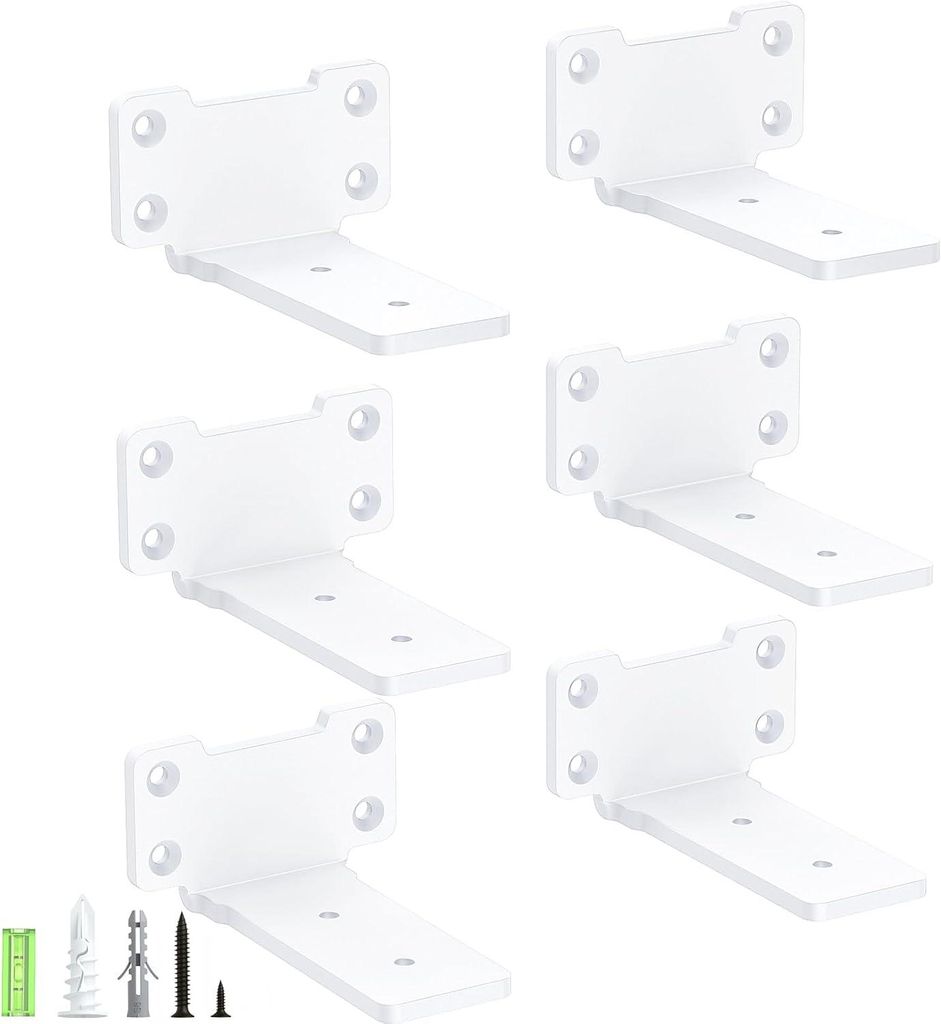 Wandplankbeugels, metaal, 75 kg, set van 6, robuust, wit Productafbeelding 
