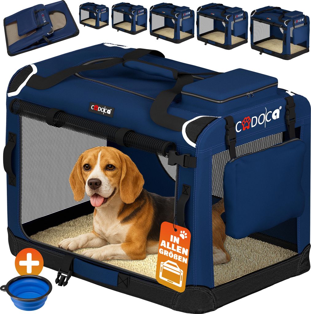 CADOCA® Cage de transport L Bleu pour animaux chien chat Image du produit 