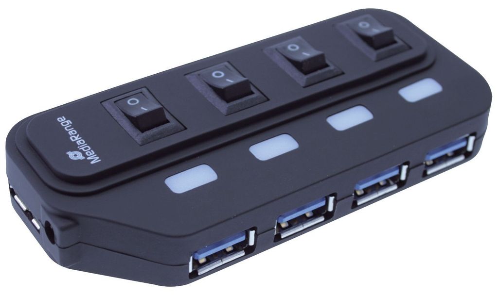 MediaRange USB-HUB 4-Port USB 3.0 extern schwarz Produktbild 