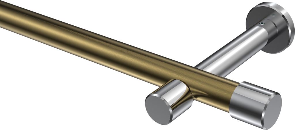 Interdeco Gardinenstange / Vorhangstange Messing Antik / Chrom, Typ Prestige Santo (Kappe) ohne Ringe, 20 mm Ø 1-läufig, 520 cm
