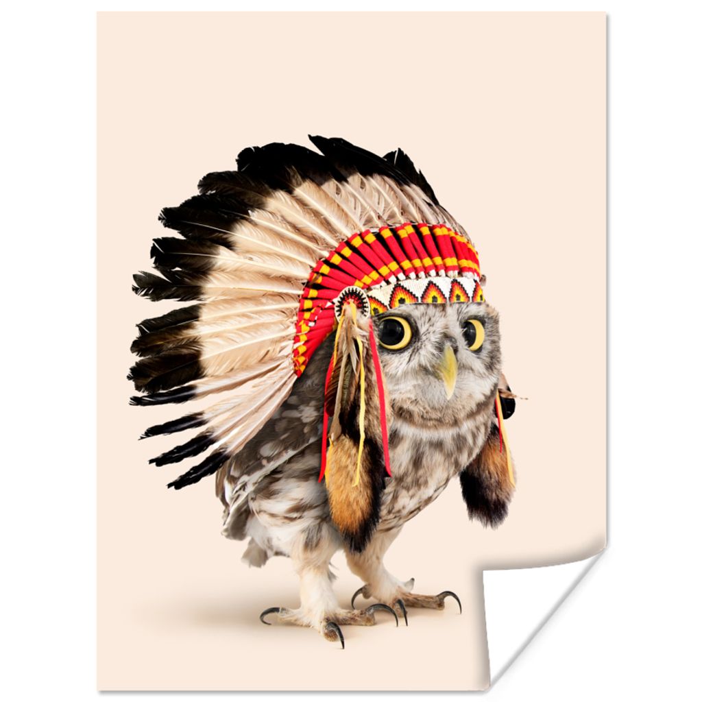MuchoWow Poster Tier - Eule - Indianer - Vogel 120x160 cm - Wandbilder