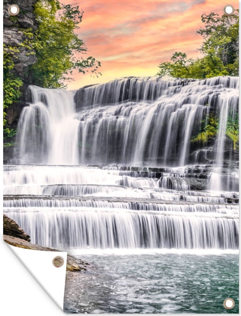 MuchoWow 90x120 cm Outdoor-Poster Gartendeko Sichtschutz Garten Poster für den Garten Wasserfall - Wasser - Steine - Pflanzen - Natur