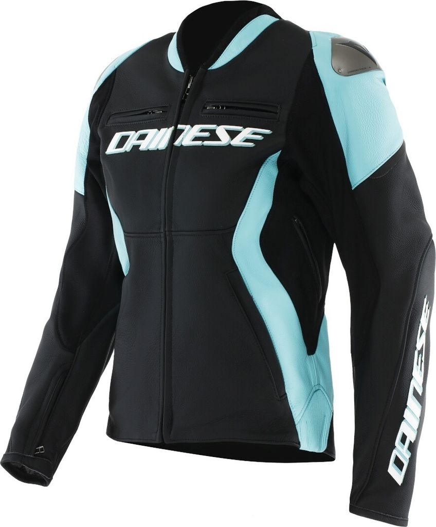 Dainese Racing 5 Damen Motorrad Lederjacke, schwarz/hellblau, 42