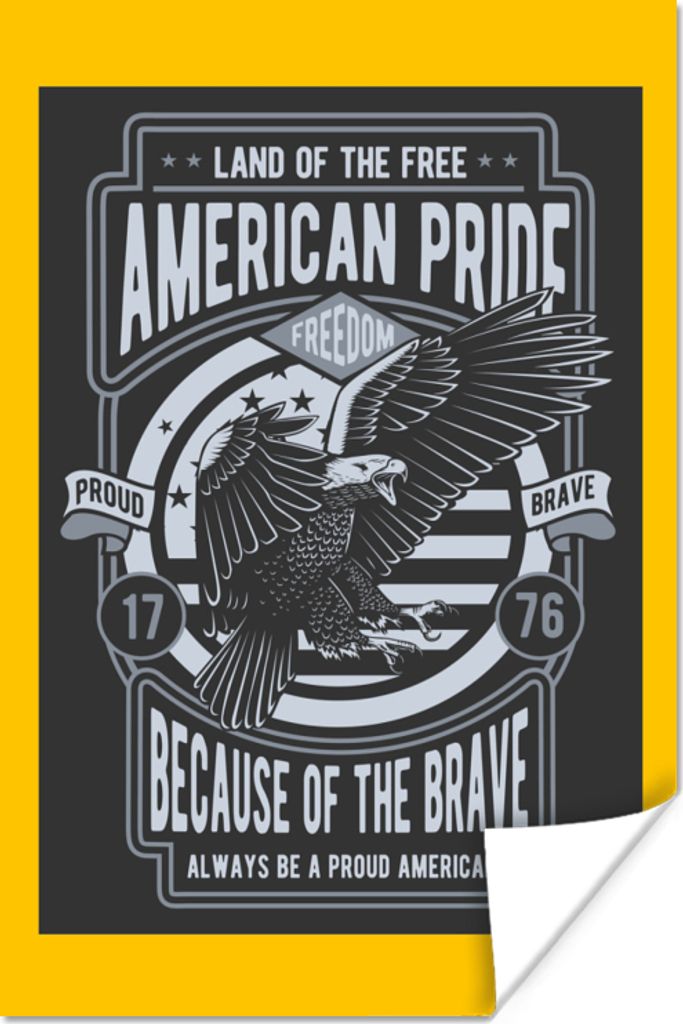 MuchoWow Poster Amerika - Grau - Gelb - Vintage 20x30 cm - Papierdruck