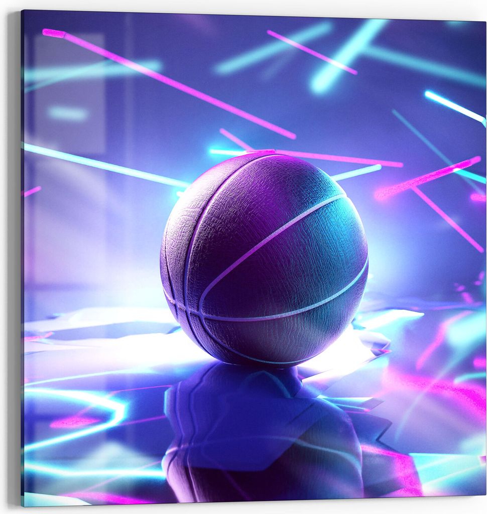 DEQORI Glasbild Acryl 50x50 cm 'Inszenierter Basketball' Wandbild Bild modern Deko
