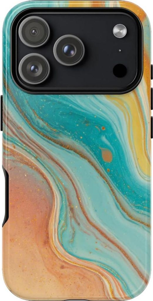 Orange-Türkis-Marmor in Glanzoptik – Hülle Kompatibel mit iPhone 17 Pro