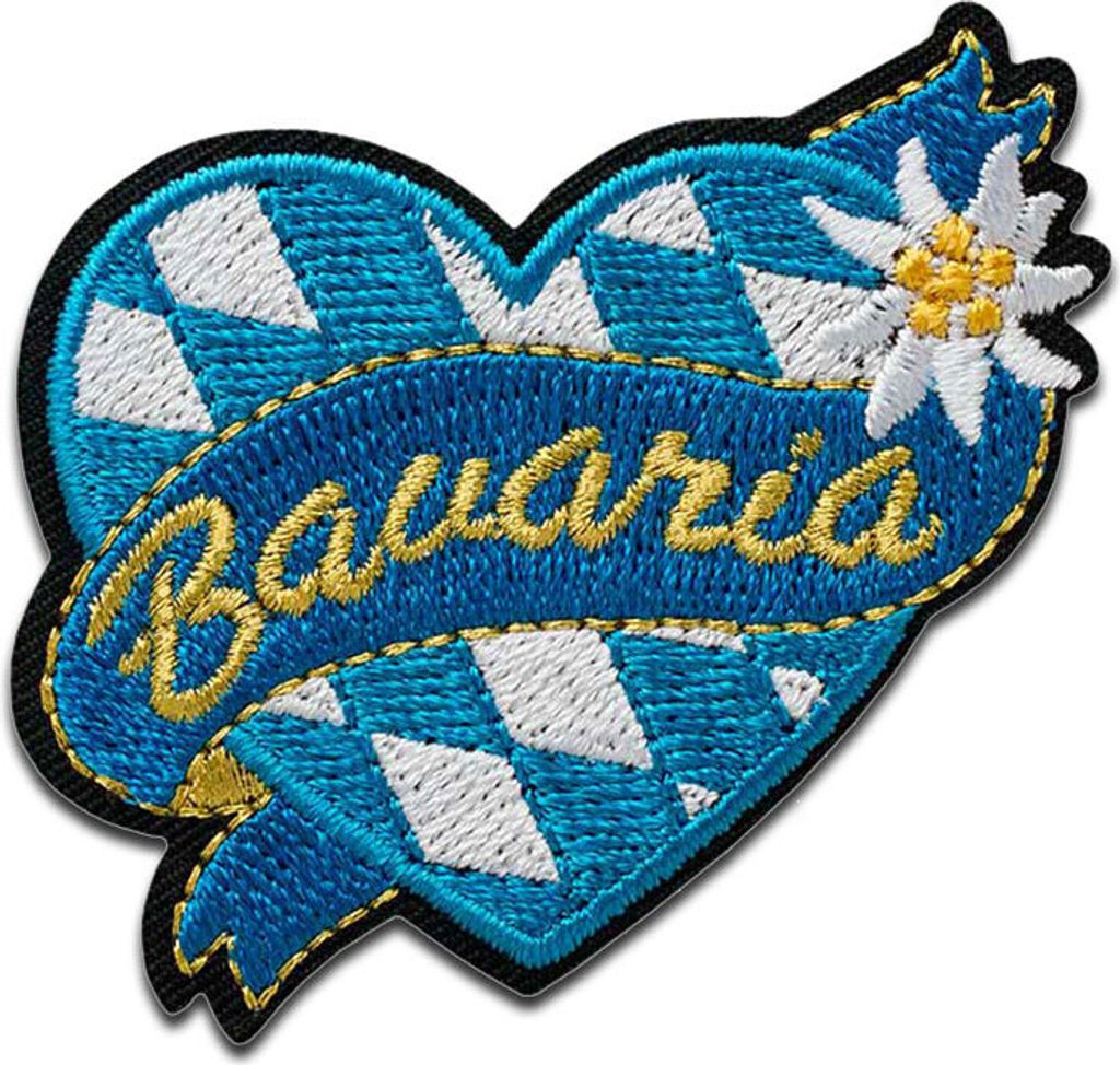 Bavaria Herz - Aufnäher, Bügelbild, Aufbügler, Applikationen, Patches, Flicken, zum aufbügeln, Größe: 5 x 5,2 cm