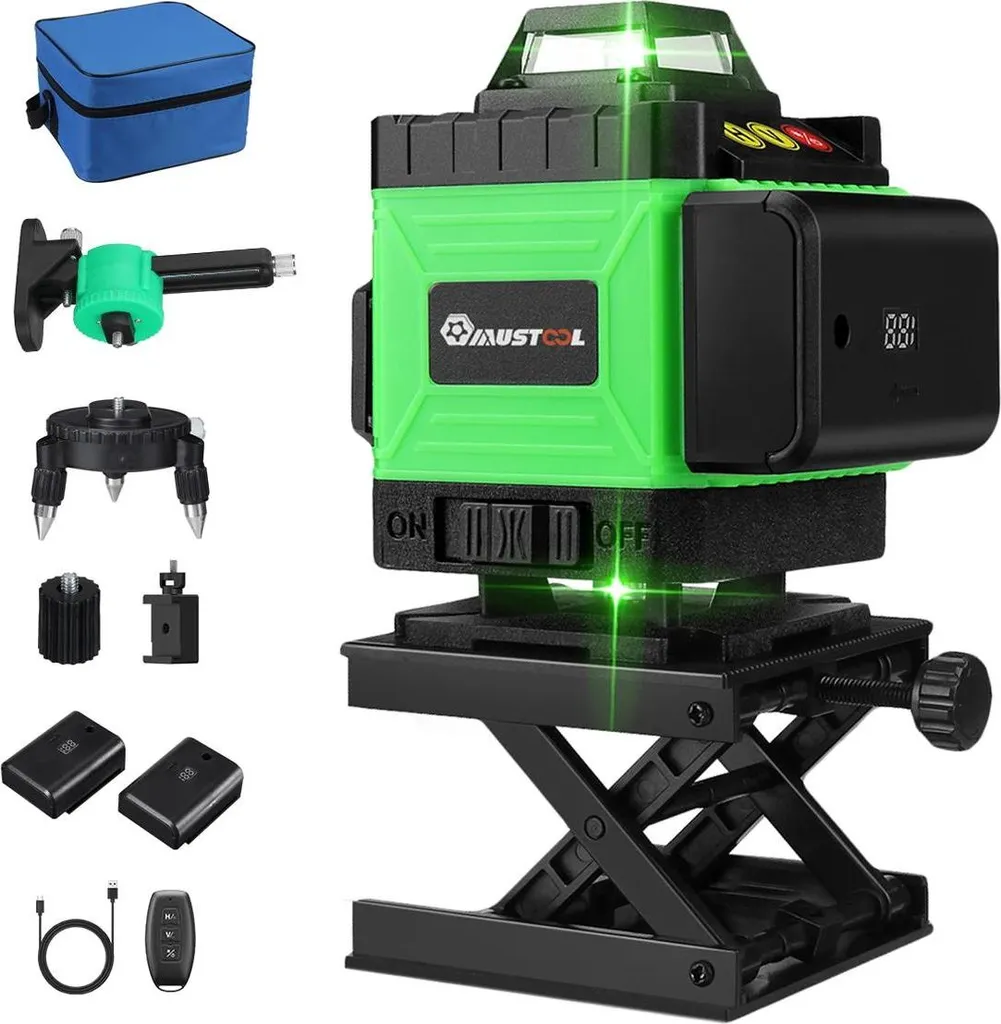 Niveau laser 4D professionnel 16 lignes vert autonivelant IP54 batterie