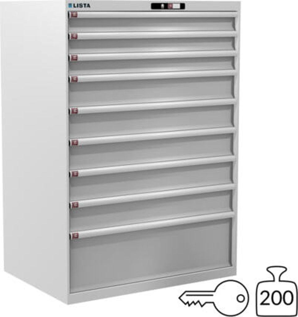 Lista Schubladenschrank - 14.518.110 - 1.450x1.023x725 mm (HxBxT) - 9 Schubladen - 200 kg - Key Lock - reinweiß (RAL 9010)